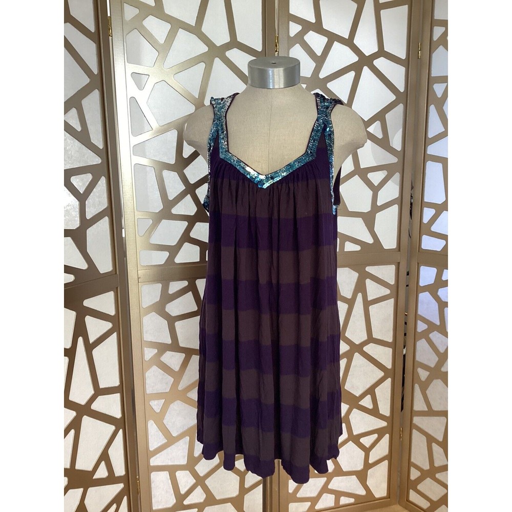 FRENCH CONNECTION NAVY SEQUENCE DRESS SHORT SUMMER SLEEVELESS CASUAL BEACH L XL